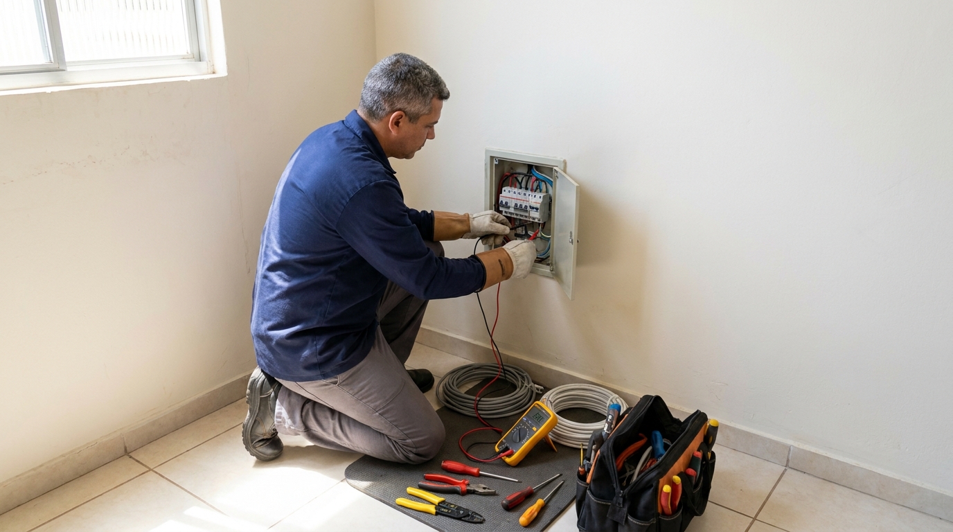 Eletricista realizando manutencao em Santa Maria‑RS